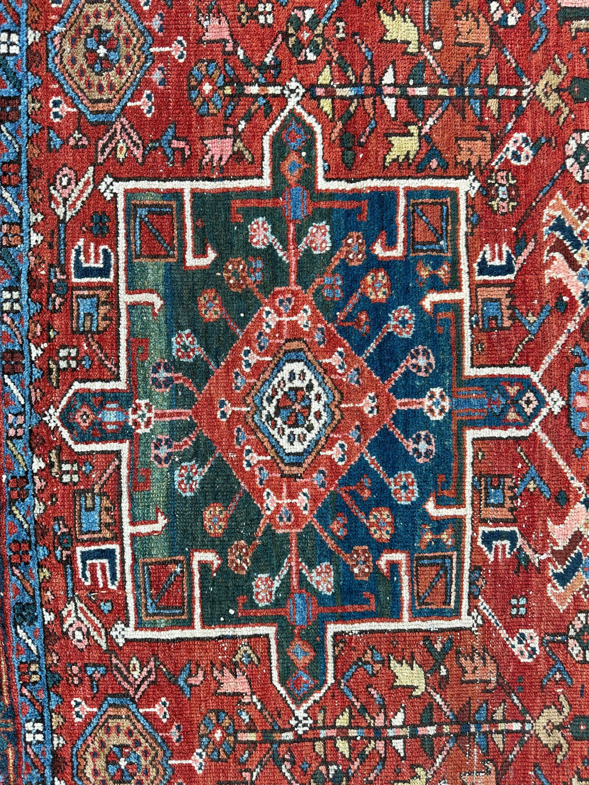 Antique Persian Heriz Rug 5x6 | Rust, Navy & Ivory | Hand-Knotted Wool - Rugistan, view 6