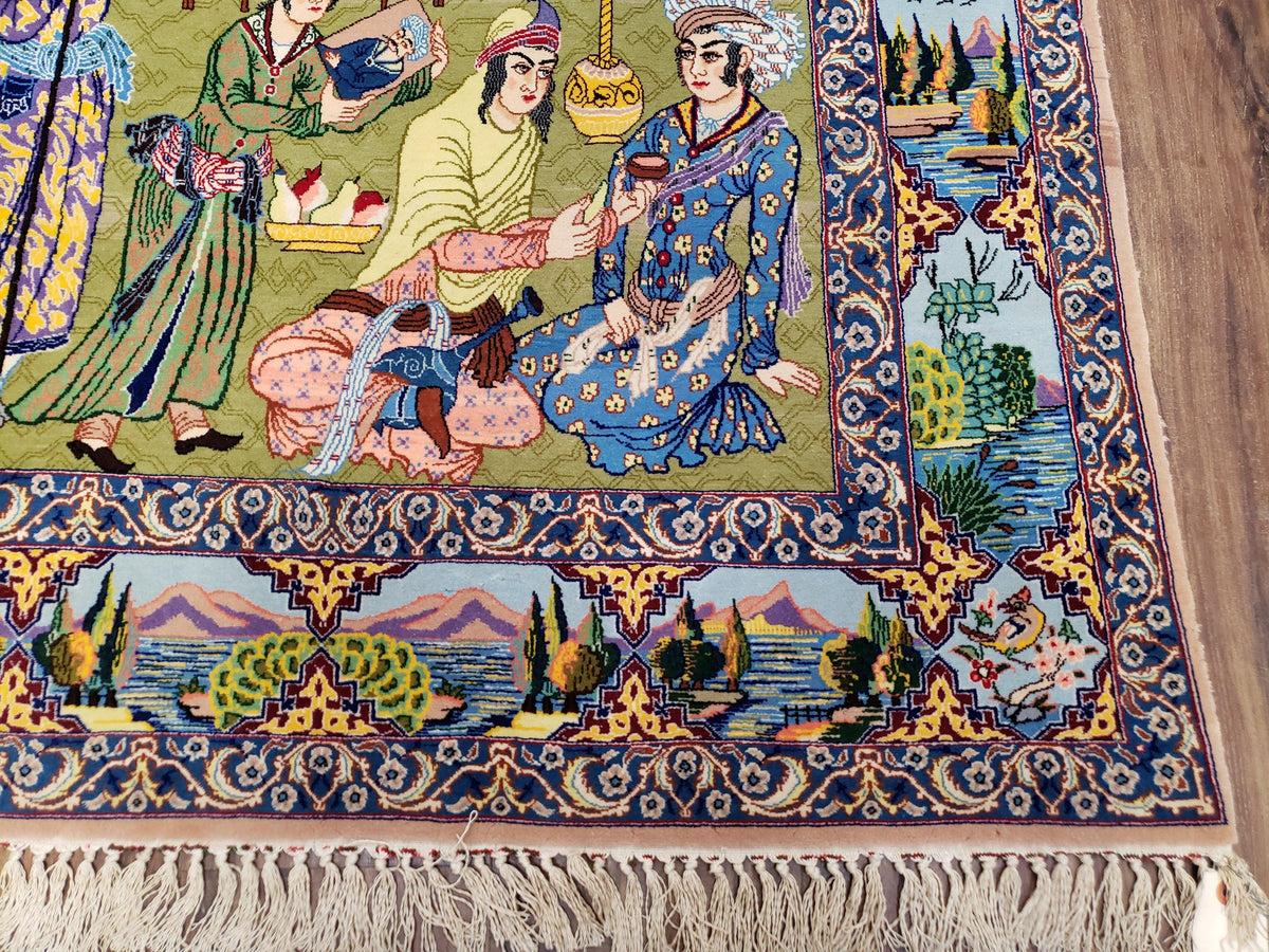 Persian Isfahan Pictorial Rug 3x5 – Kork Wool on Silk - Jewel Rugs, view 10