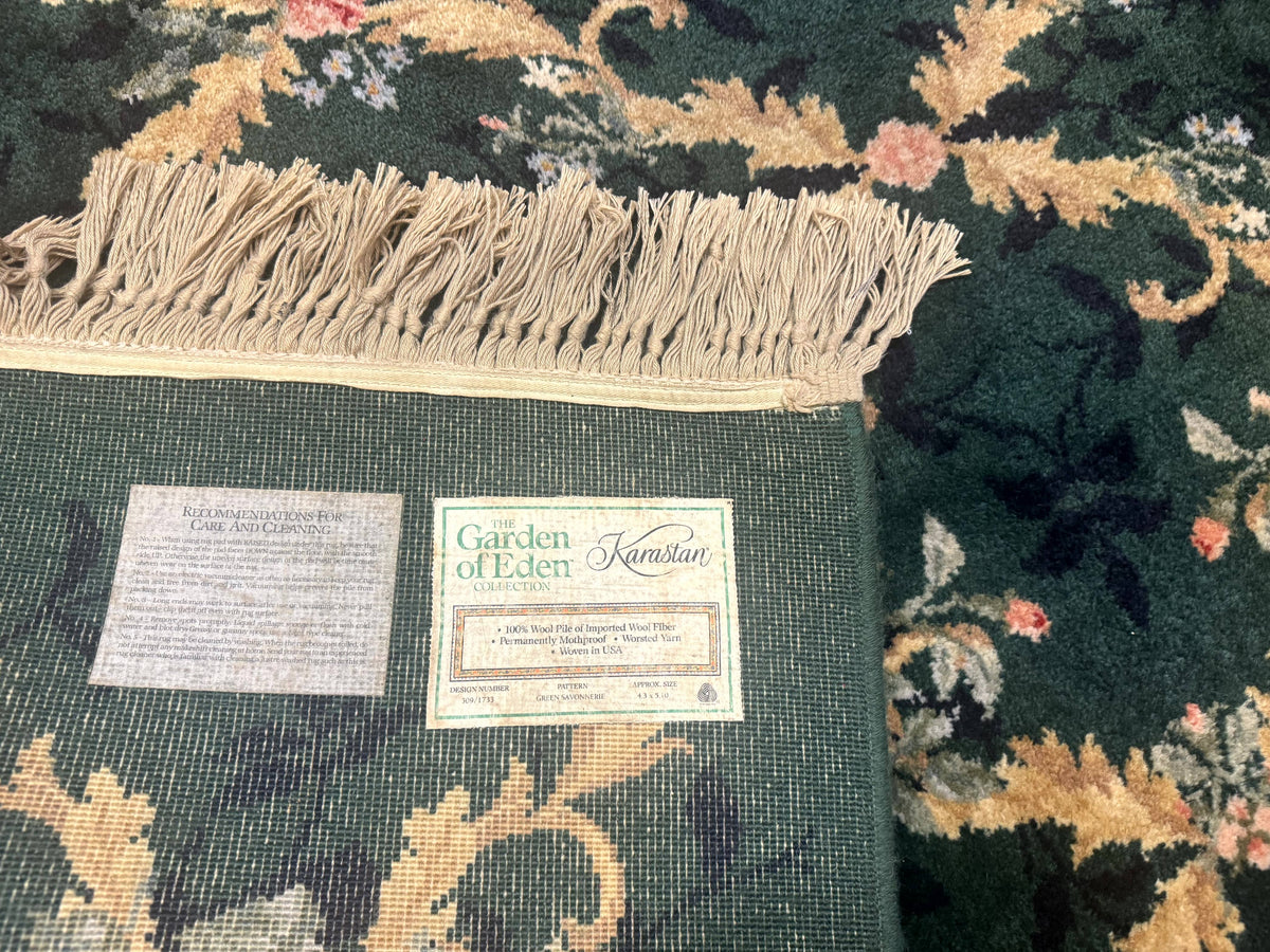 Karastan Garden of Eden Rug 4x6, Green Savonnerie 509/1733, Original Discontinued Vintage Karastan Carpet - Jewel Rugs, view 10