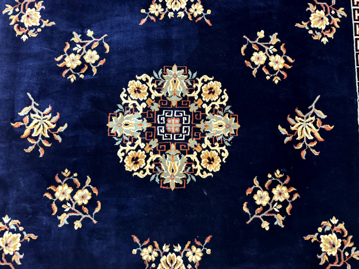Chinese Wool Rug 8x11, Navy Blue and Terracotta, Floral, Couristan Belgium Power Loomed Carpet - Jewel Rugs, view 5