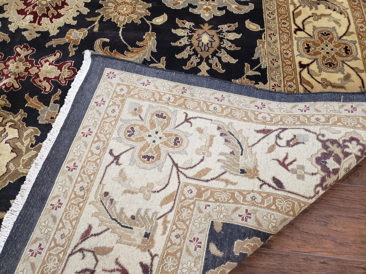 Indo Mahal Rug 8x12, Indian Sultanabad Handmade Area Rug, Vintage Hand-Knotted Wool Black Floral Traditional Oriental Dinning Room Rug - Jewel Rugs, view 11