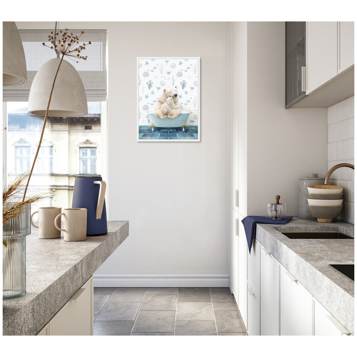Sylvie Mother and Baby Polar Bear in Under the Sea Bathtub Framed Canvas by Amy Peterson