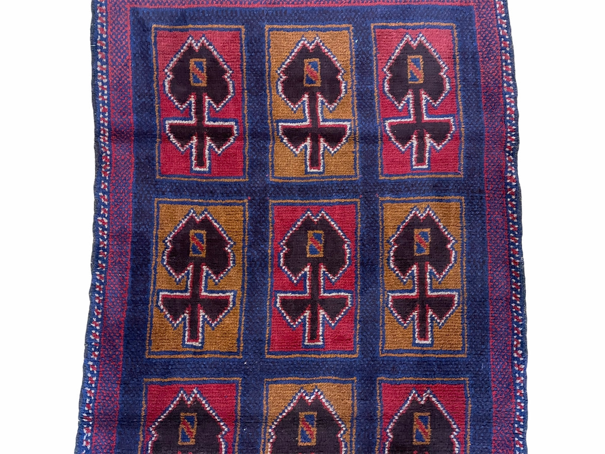 2' 9" X 4' 5" Vintage Handmade Tribal Wool Rug Balouchi Afghan Rug Blue Red 3x5 - Jewel Rugs, view 4