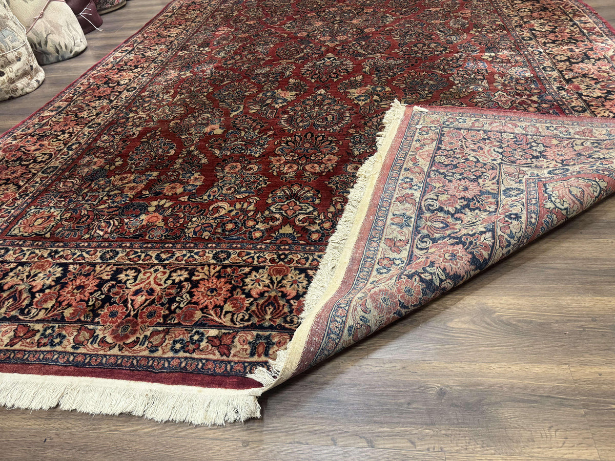 Large Persian Sarouk Rug 10x17, Palace Size Antique Persian Carpet, Red, Floral Allover, Traditional Persian Rug, Oversize Handmade Wool Rug - Jewel Rugs, view 11