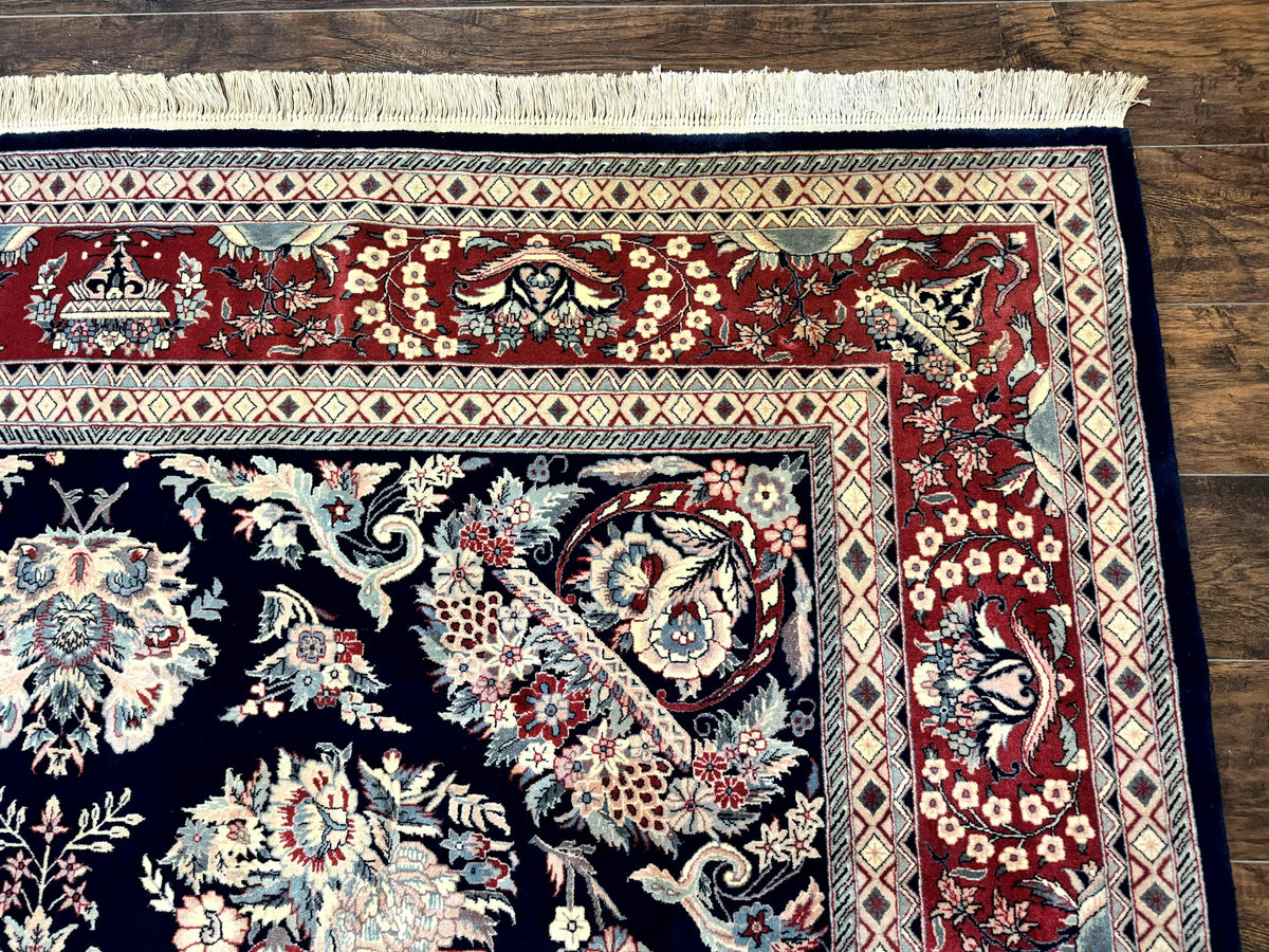 Sino Persian Rug 8x10, Floral Kirman Carpet, Navy Blue and Red, Floral Vases, Handmade Vintage Wool Carpet, 320 KPSI - Jewel Rugs, view 8