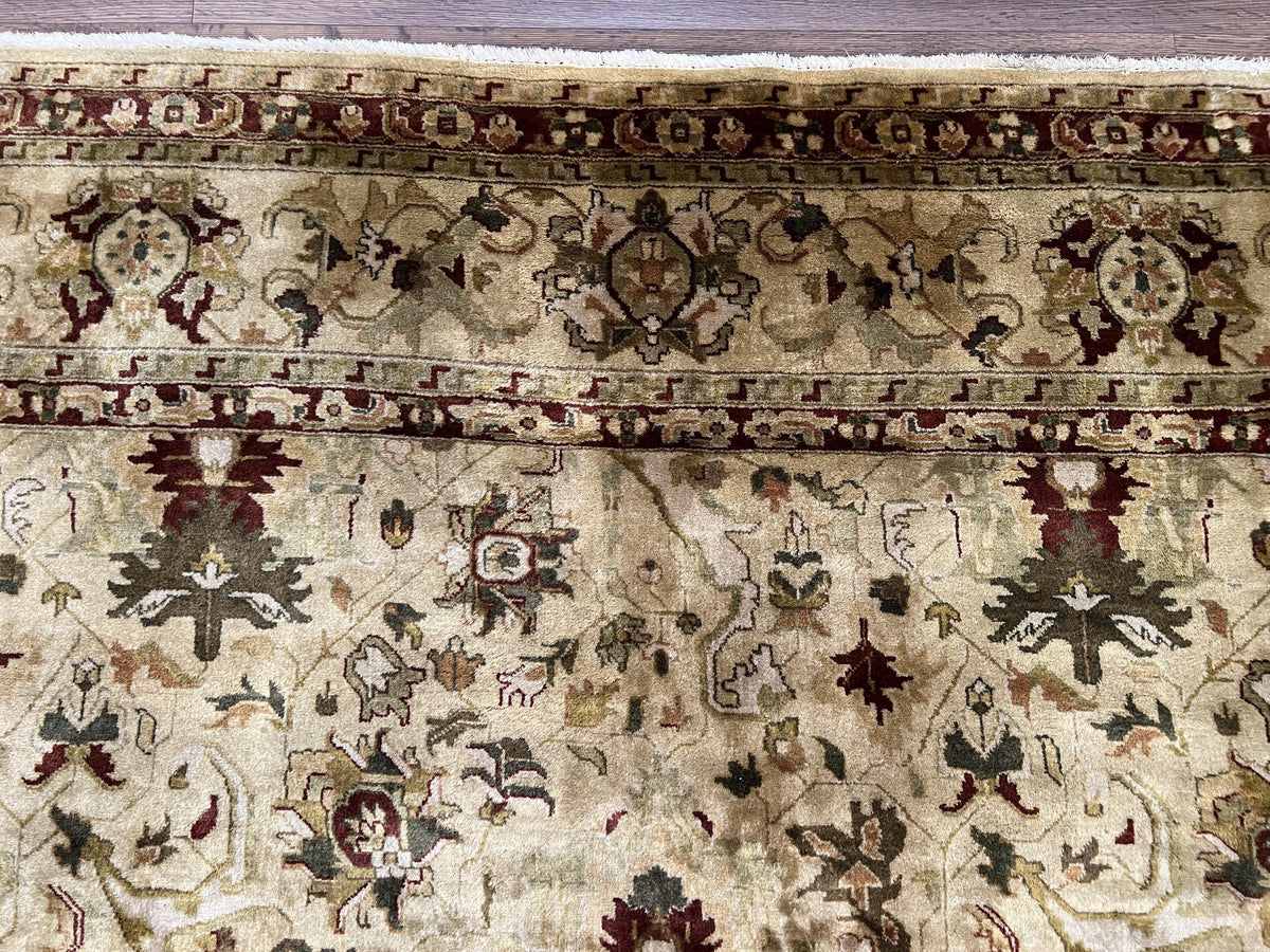 Indian Mahal Rug 8x10, Allover Floral Mahal Oriental Carpet 8 x 10, Handmade Hand Knotted Wool Rug, Indo Persian Area Rug, Tea-Washed Tan - Jewel Rugs, view 4