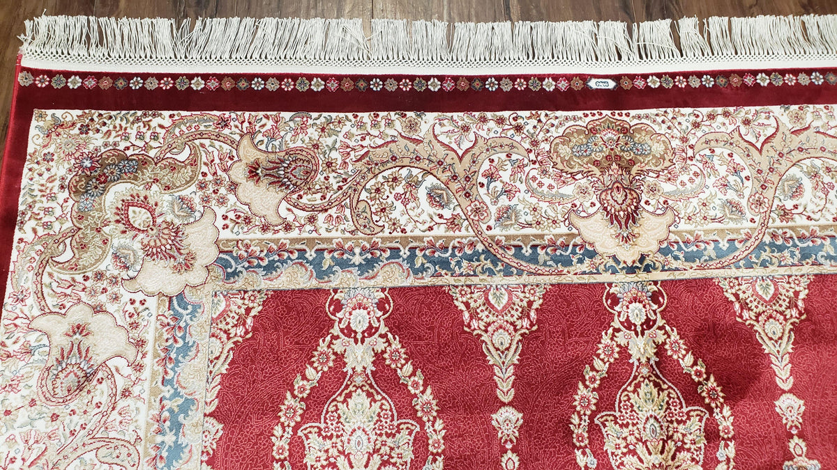 Dark Red Silk Carpet 5.3 x 7.6 ft, 5x8 Silk Rug, New Turkish Silk Carpet, Mint Condition, Beige & Red Area Rug, Bamboo Silk, High Quality - Jewel Rugs, view 7