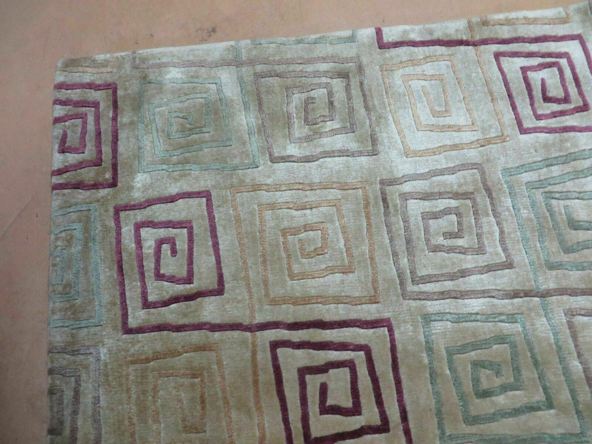 8' X 11' Modern Tibetan Nepal Art Deco Chinese Handmade Wool Silk Rug Abstract - Jewel Rugs, view 6