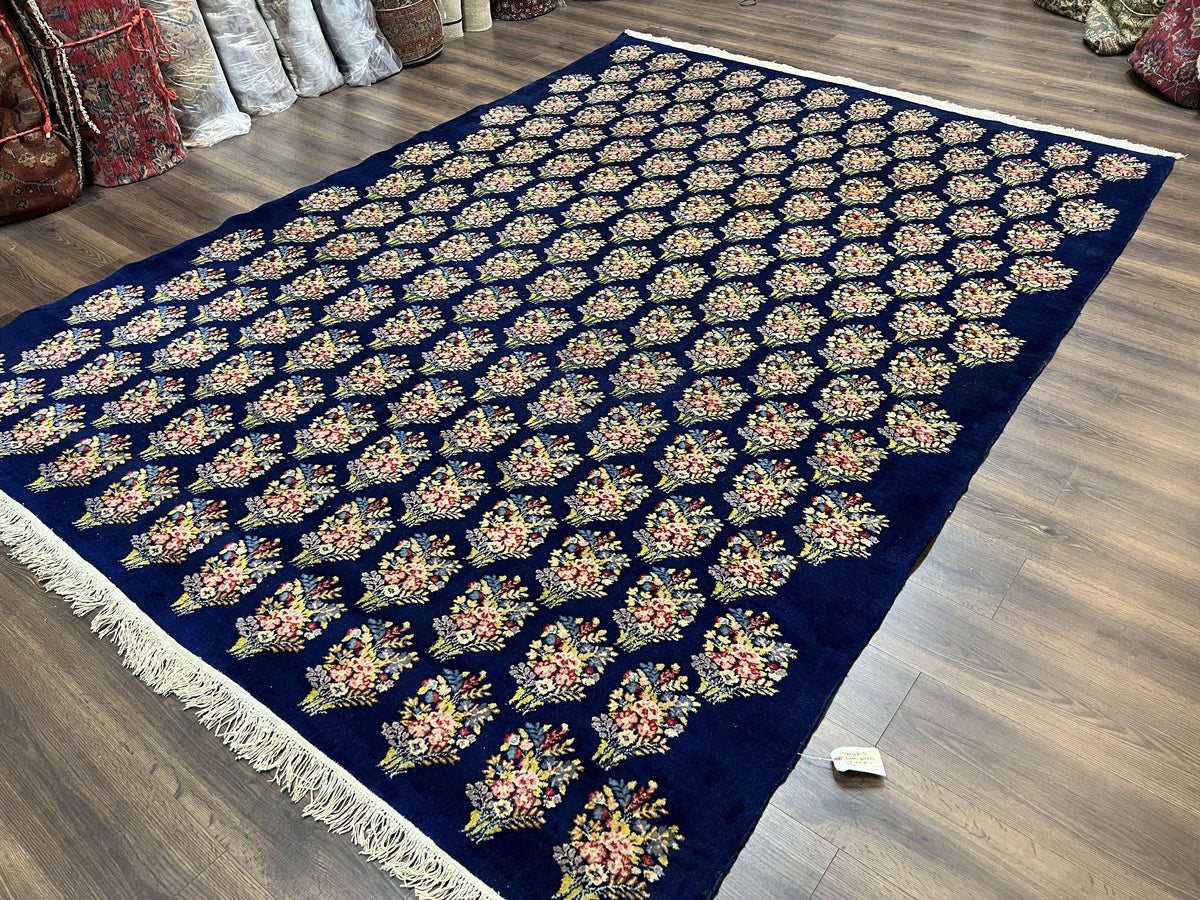 Persian Rug 9x12, Authentic Hand Knotted Carpet, Repeated Floral Motif Garden of Eden, Navy Blue Wool Rug 9 x 12, Semi Antique Kirman Rug - Jewel Rugs, view 3