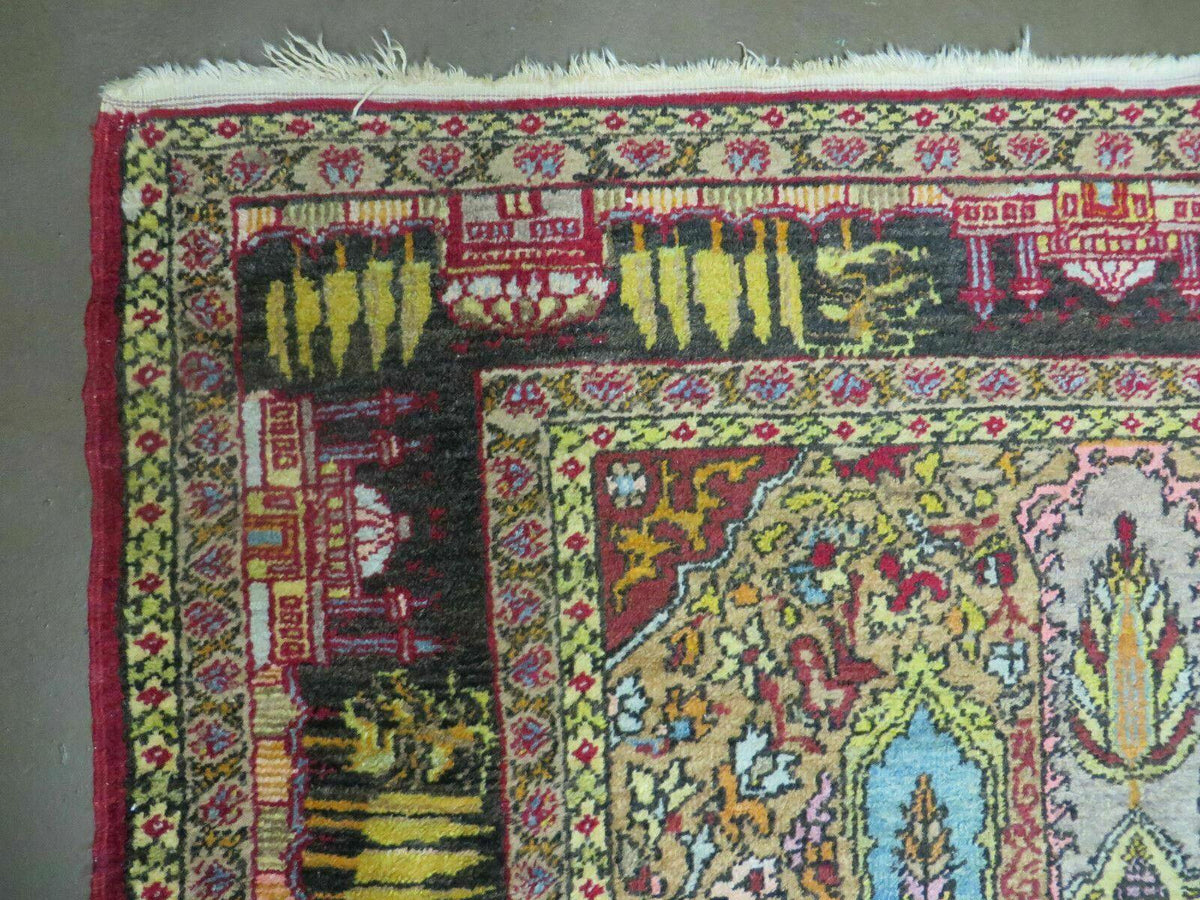 4' X 6' Antique 1920s Handmade Turkish Mehrab Design Wool Rug Lantern Beautiful - Jewel Rugs, view 6