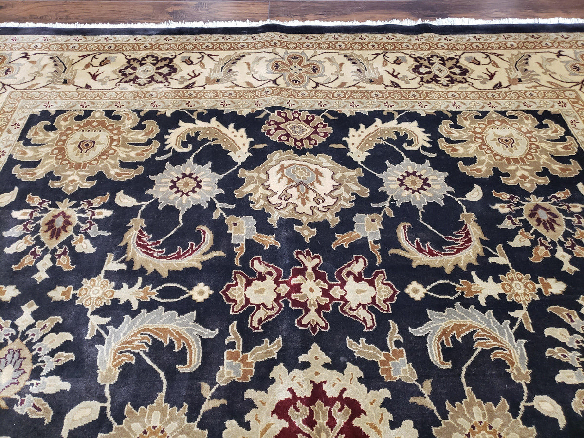 Indo Mahal Rug 8x12, Indian Sultanabad Handmade Area Rug, Vintage Hand-Knotted Wool Black Floral Traditional Oriental Dinning Room Rug - Jewel Rugs, view 3