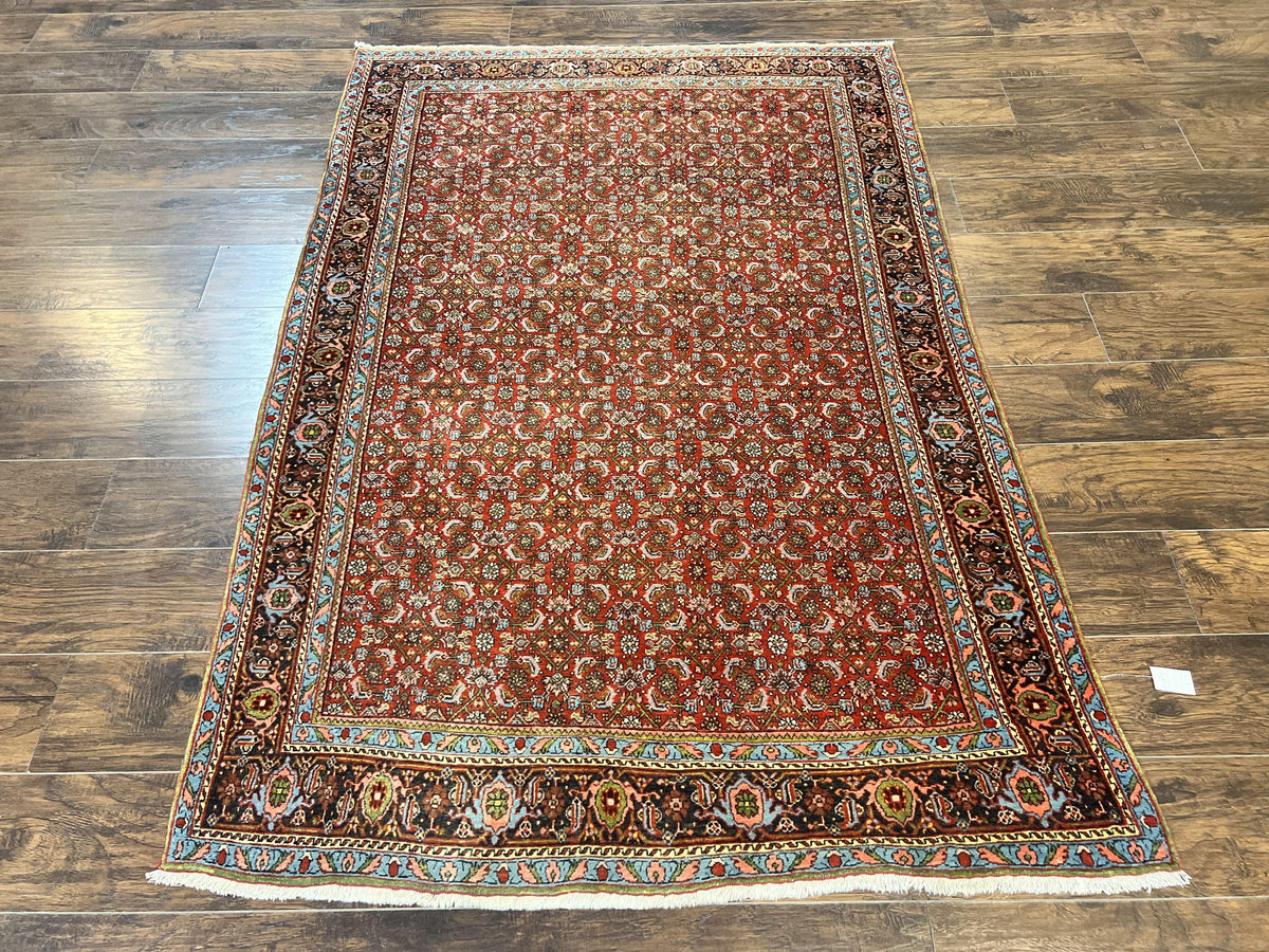 Antique Persian Bidjar Rug 5x7, Repeated Allover Herati Pattern, Red, Handmade Wool Carpet - Jewel Rugs