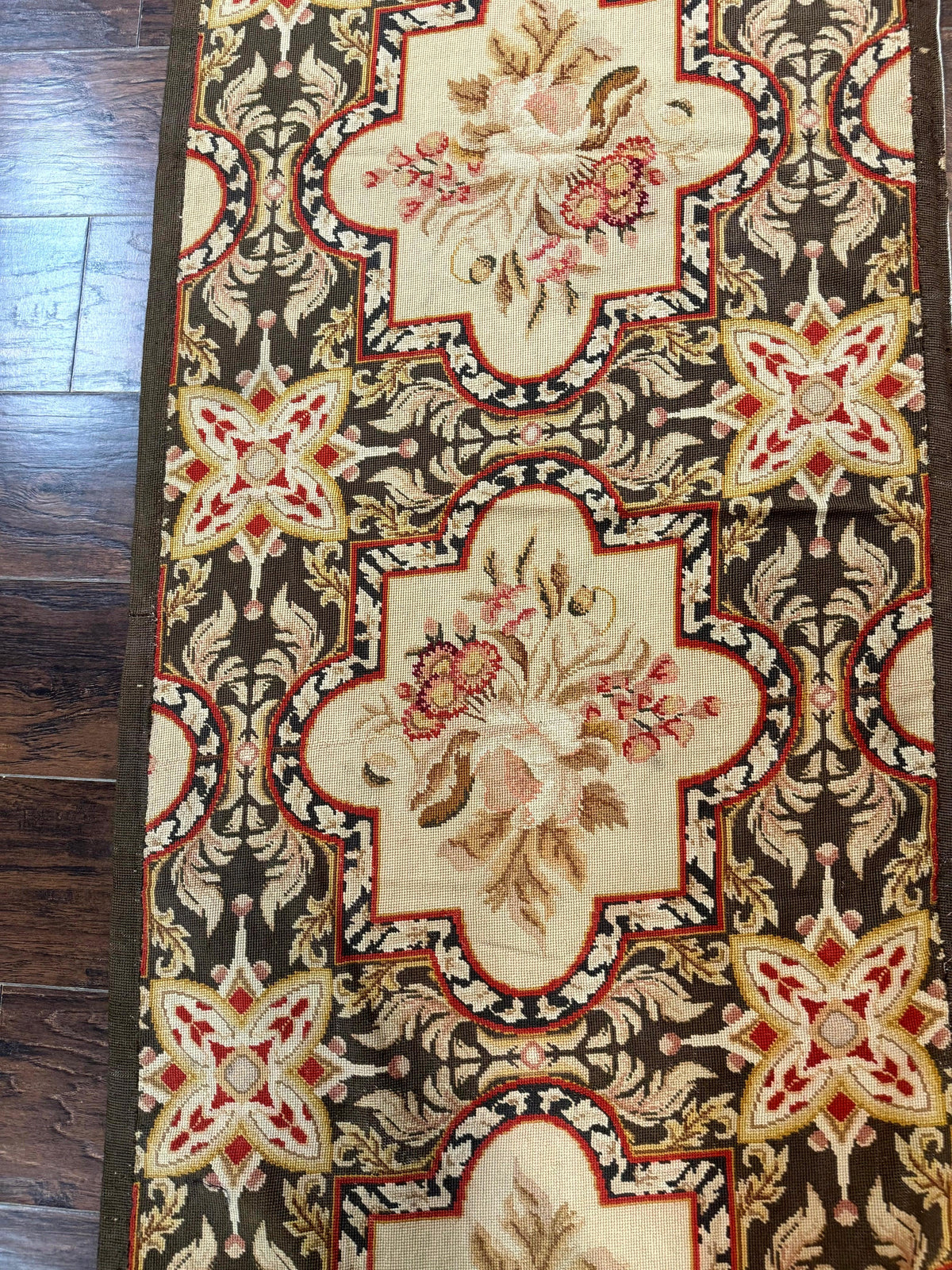 Needlepoint Runner Rug 2.7 x 9.7, European French Design, Wool, Handmade, Vintage - Jewel Rugs, view 5