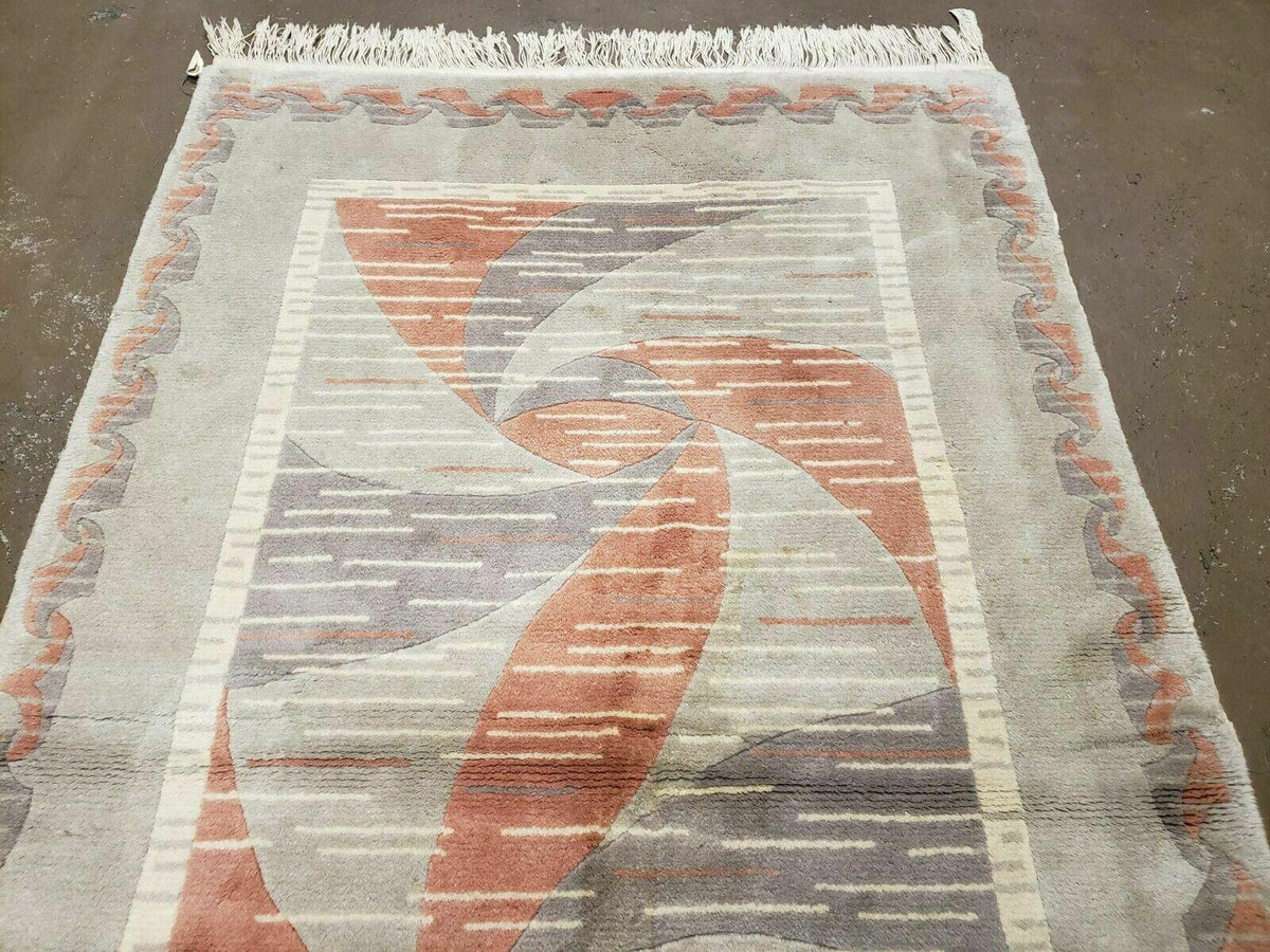 3' X 5' Handmade Modern Chinese Accent Rug - Silk on Cotton Carpet - Abstract Contemporary Design - Beige and Orange - Jewel Rugs, view 5