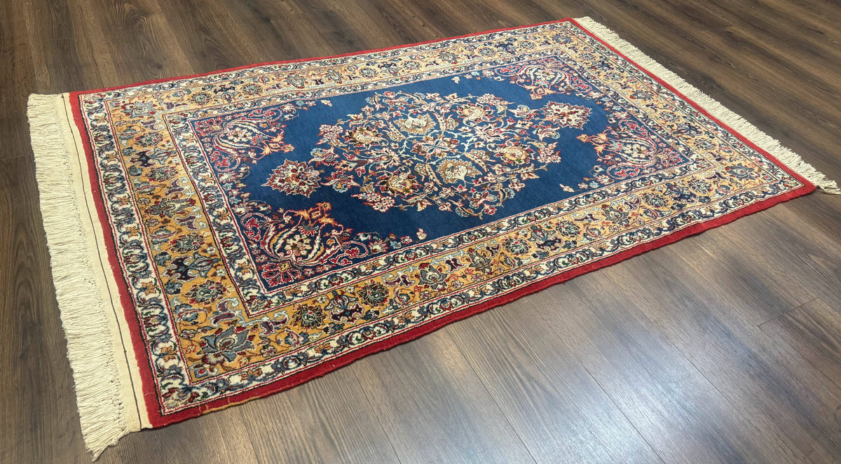 Blue Persian Qum Rug 3.6 x 5, Floral Medallion, Fine 310 KPSI - Jewel Rugs, view 13