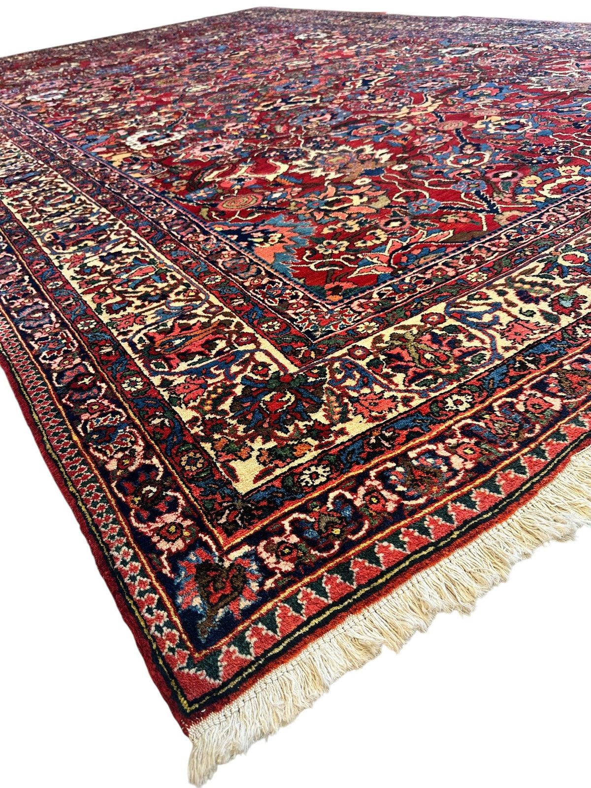Antique Persian Bakhtiari Rug 9x13 | Red, Navy & Ivory | Hand-Knotted Wool - Rugistan, view 5