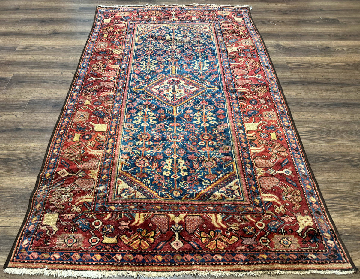Antique Persian Rug 4x7, Blue and Red Malayer Carpet, Rare - Jewel Rugs, view 2