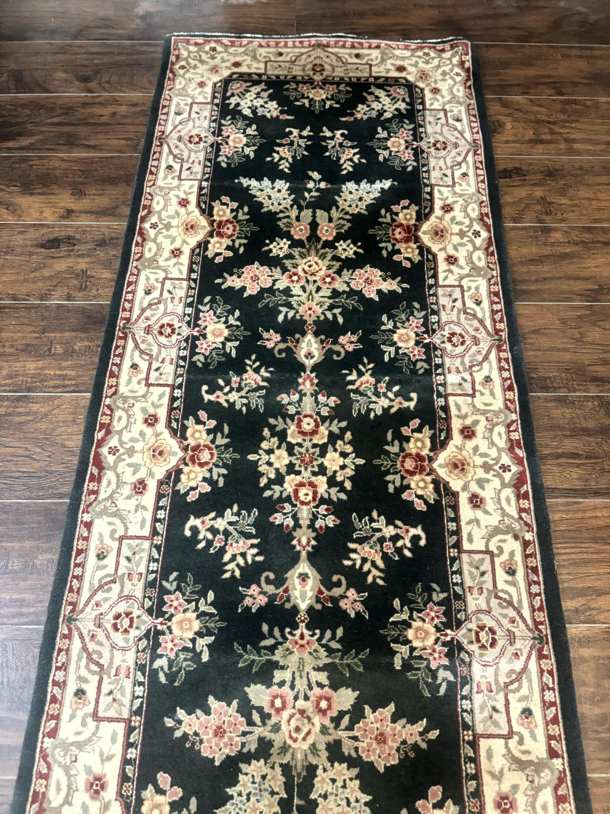 Long Pak Persian Runner Rug 2.7 x 21, Floral Allover, Dark Green and Beige, Handmade Wool Runner Rug, 21ft Runner for Hallway - Jewel Rugs, view 9
