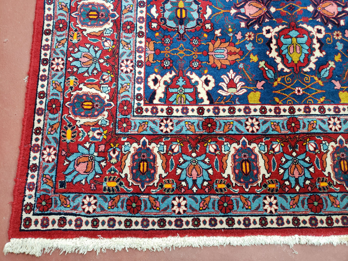 Rare Antique Persian Veramin Carpet, Mina-Khani Pattern, Blue, Red, Ivory, 7x11 ft, Hand-Knotted, Wool - Jewel Rugs, view 8