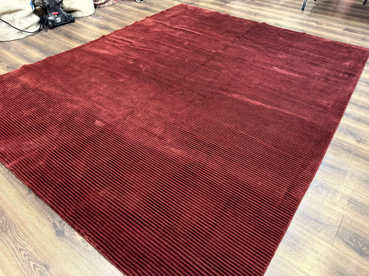 Modern Tibetan Rug 8x10, Red, Stripes, Handmade Wool Thick Pile Carpet - Jewel Rugs, view 3