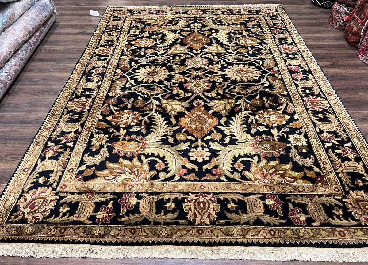 Indo Mahal Sultanabad Rug 8x11, Vintage Indian Oriental Carpet, Wool Handmade Floral Rug 8 x 11 ft, Black Beige Tan, Large Flowers Allover - Jewel Rugs, view 2