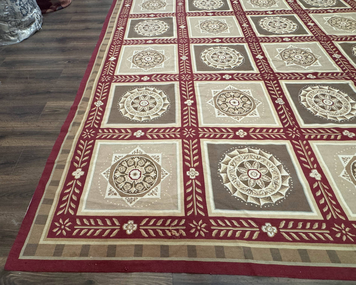 Needlepoint Rug 9x12, Panel Design, Burgundy Taupe, Elegant - Jewel Rugs, view 9