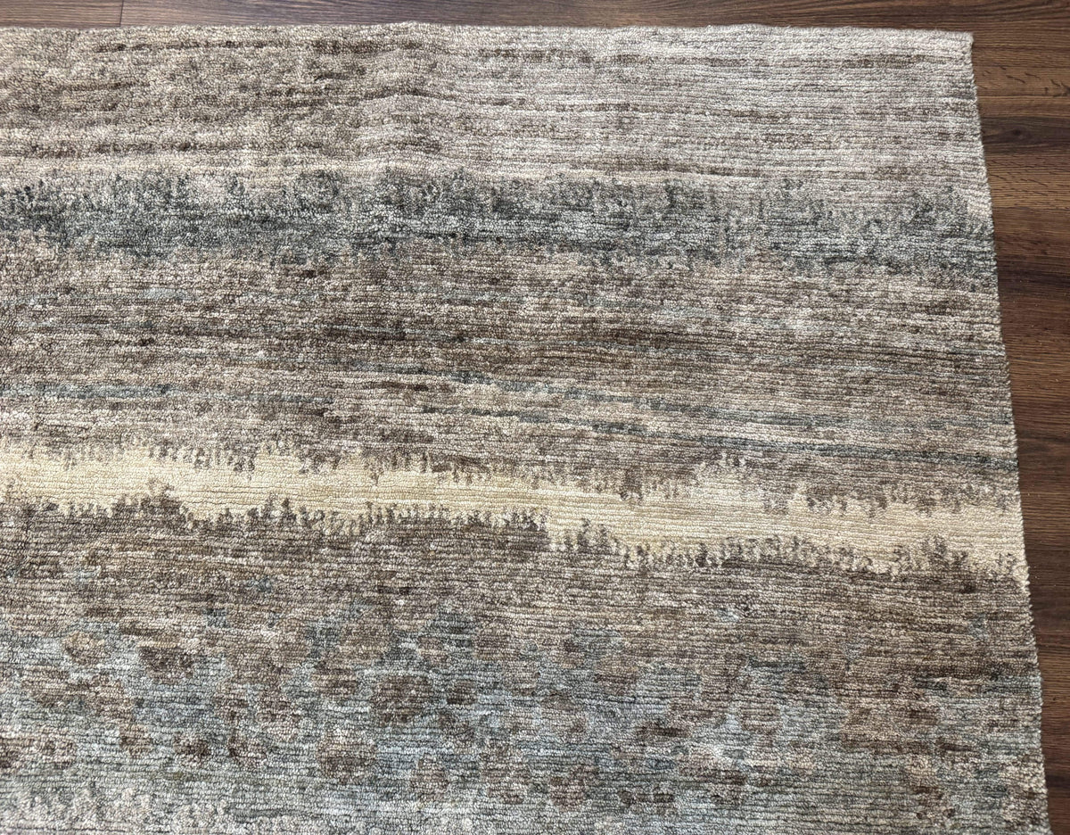 Modern Tibetan Wool Rug 8x10, Abstract, Contemporary, Handmade, Gray, Stripes - Jewel Rugs, view 8