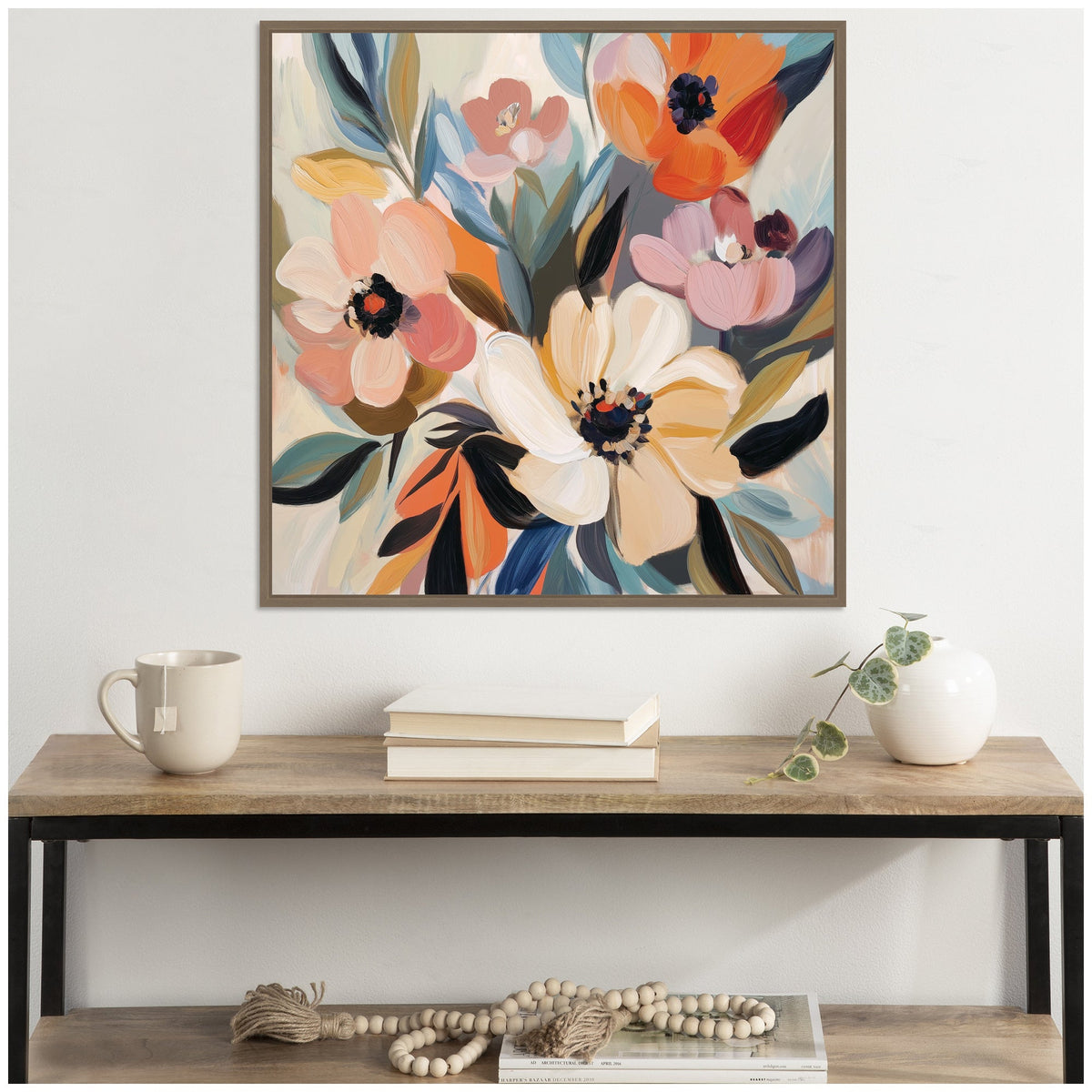 Sylvie Garden Bloom Abstract Bouquet I Framed Canvas by The Creative Bunch Studio