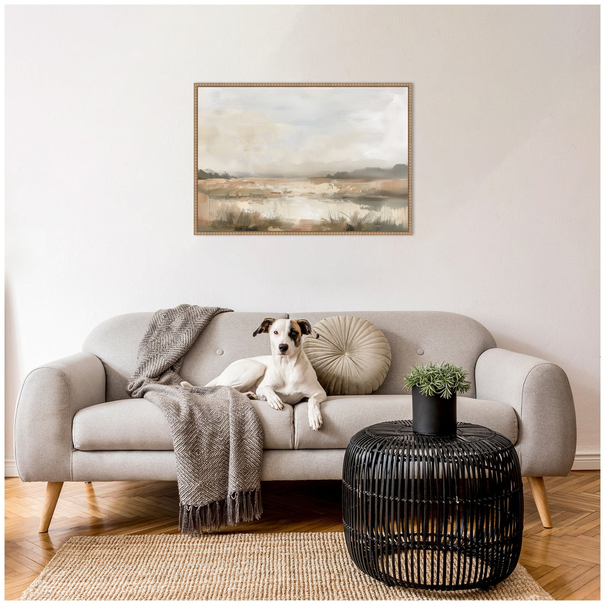 Neutral Abstract Landscape by The Creative Bunch Studio Framed Canvas Wall Art Print