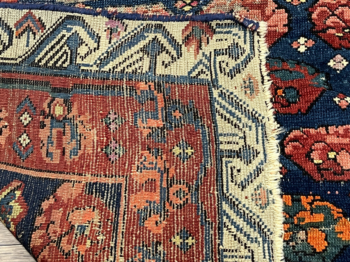 Antique Seychour Rug 4x7, Collectible Kuba Caucasian Carpet, Wool Handmade, Red Navy Blue Cream, Repeated Allover Motif, Early 20th Century - Jewel Rugs, view 6