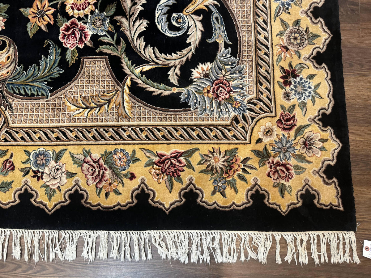 Aubusson Rug 9x12, Black and Beige, Floral, Elegant Handmade French European Design Carpet - Jewel Rugs, view 10