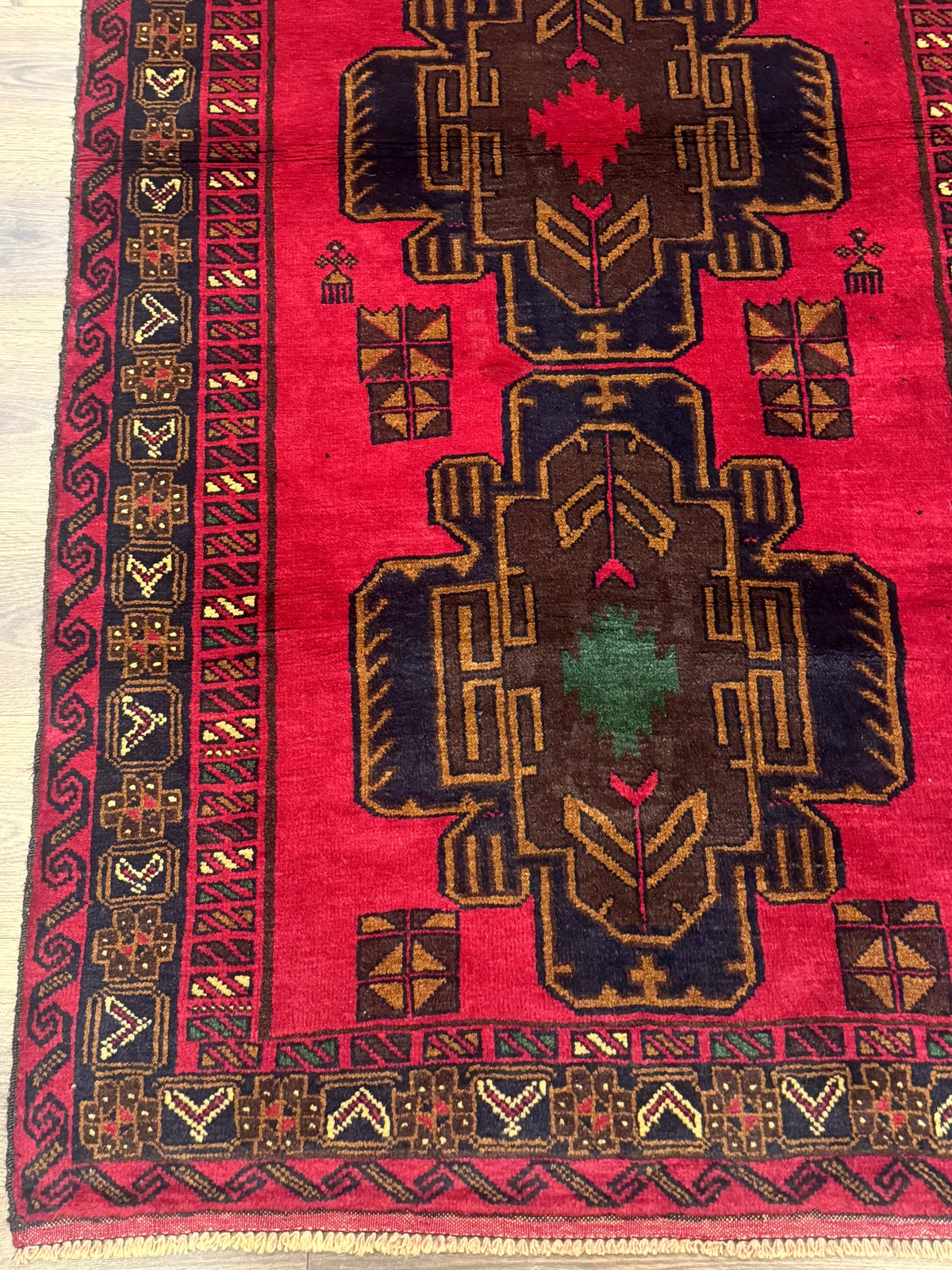 Red Afghan Balouch Rug 4x7, Triple Medallions, Handmade, New - Jewel Rugs, view 8