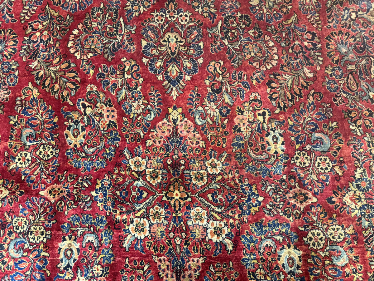 Persian Sarouk Rug 10x18, Palace Size Antique Persian Carpet, Wool, Red, Floral, Handmade Traditional Persian Rug, Extra Large Rug - Jewel Rugs, view 7