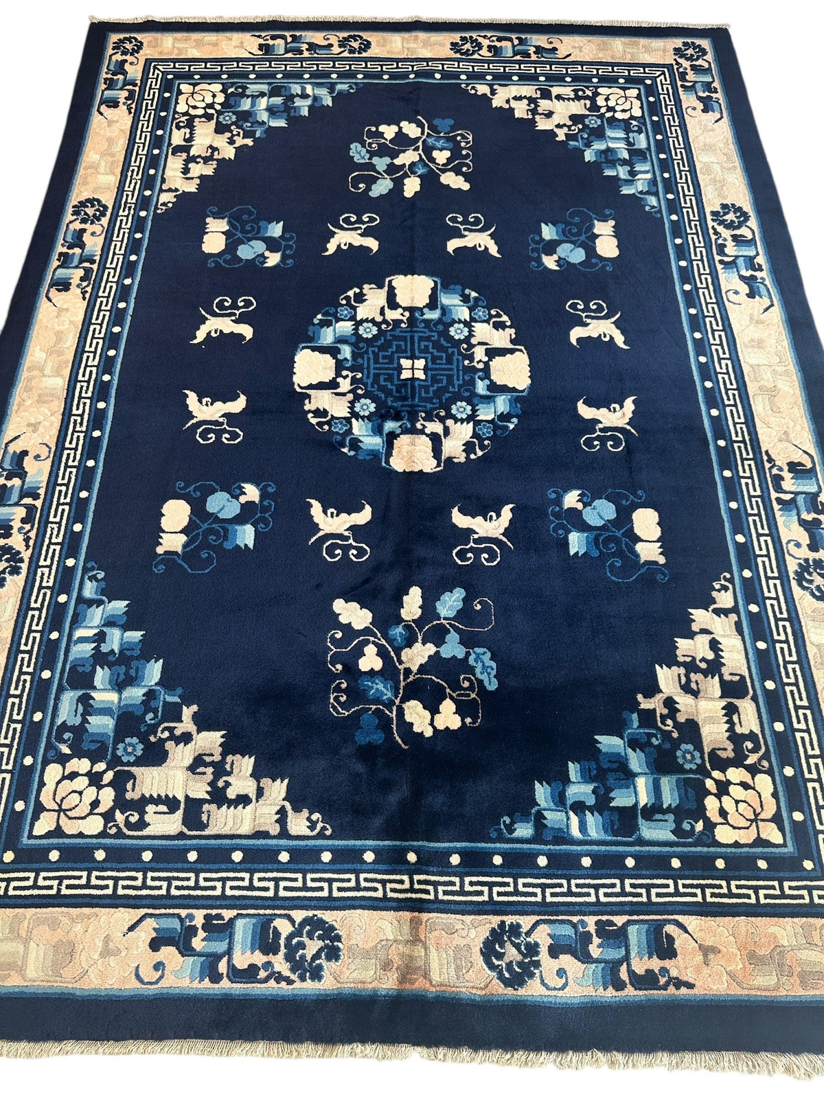 Antique Chinese Rug 6x8 | Navy, Beige & Ivory | Hand-Knotted Wool - Rugistan, view 2