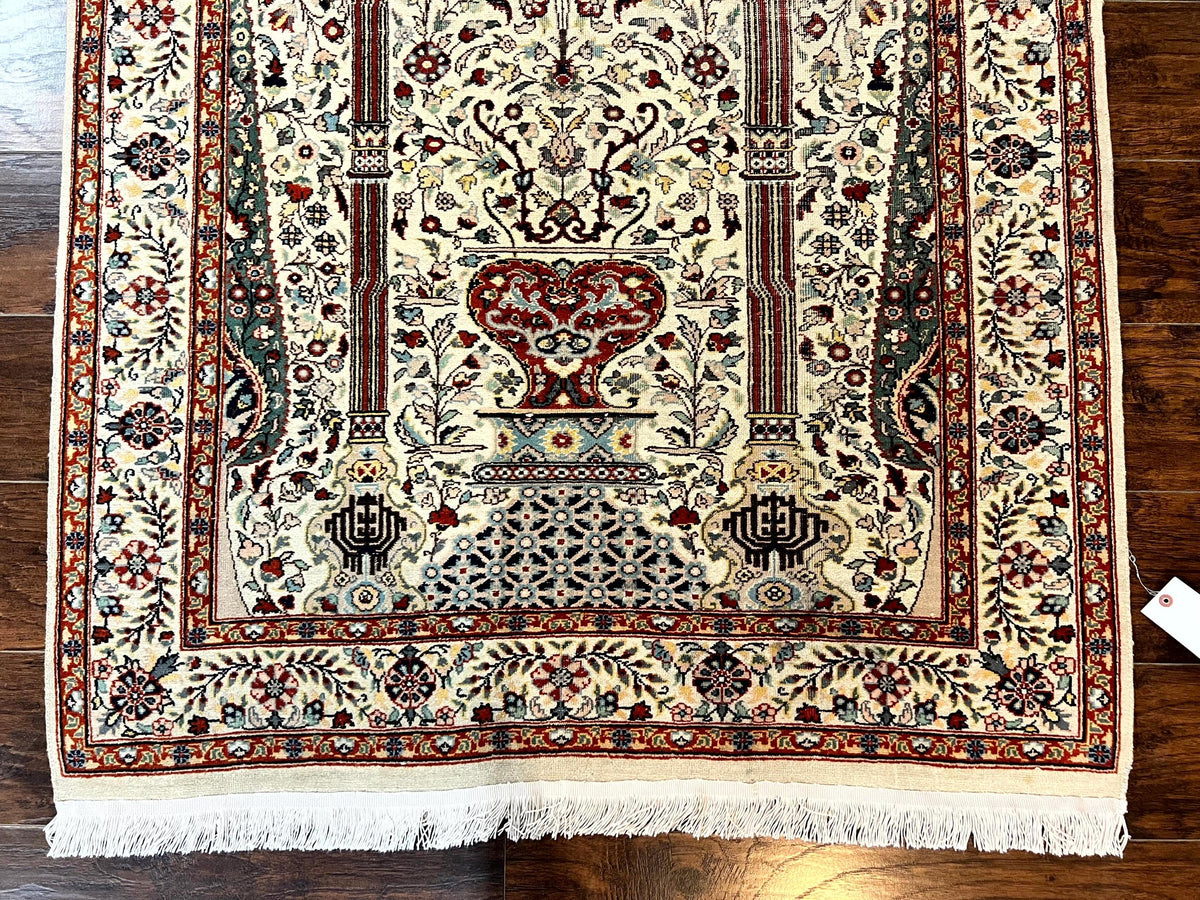 Pak Perisan Prayer Rug 4x6, Tree of LIfe Carpet, Handmade Vintage Wool Rug, Beige, Floral Vases - Jewel Rugs, view 6