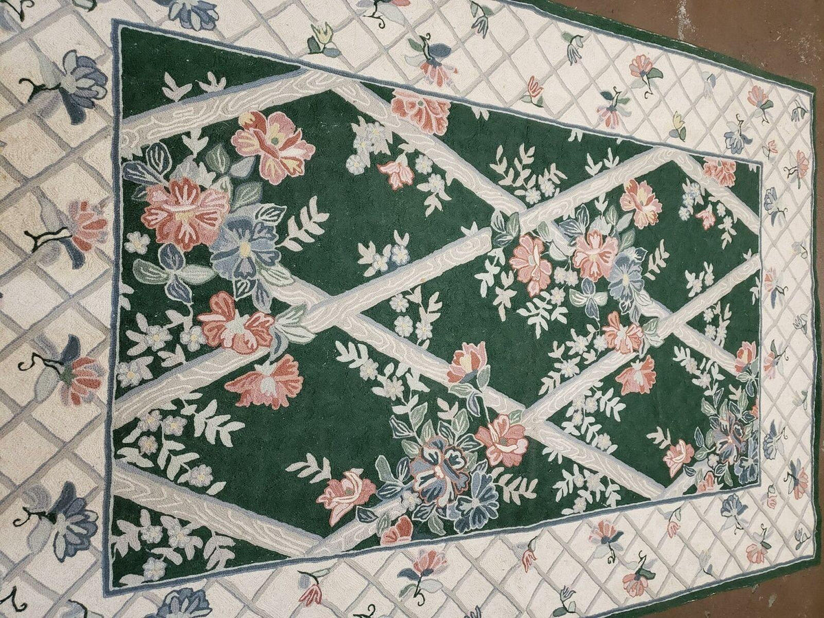 3' 6" X 5' 6" Hand Stitched Indian Wool Rug with Backing Green Beige - Jewel Rugs, view 13