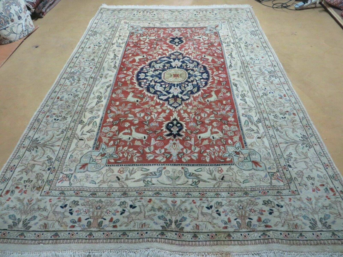 6' X 9' Vintage Handmade India Oriental Floral Wool Rug Hunting Bird Deer Nice - Jewel Rugs, view 2