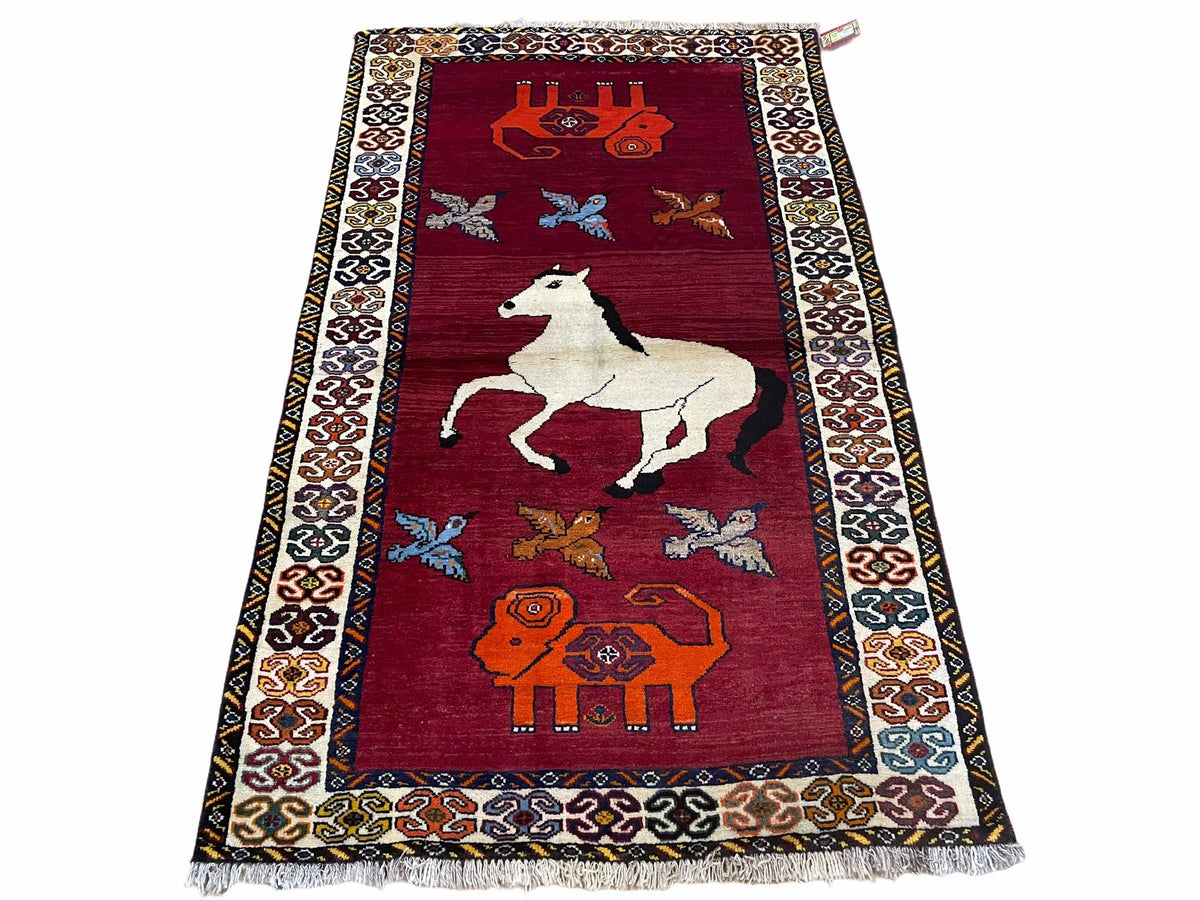 4 X 6 Handmade Zagros Wool Rug Horse Birds Ram Sheep Colorful New Vintage Rug - Jewel Rugs, view 2