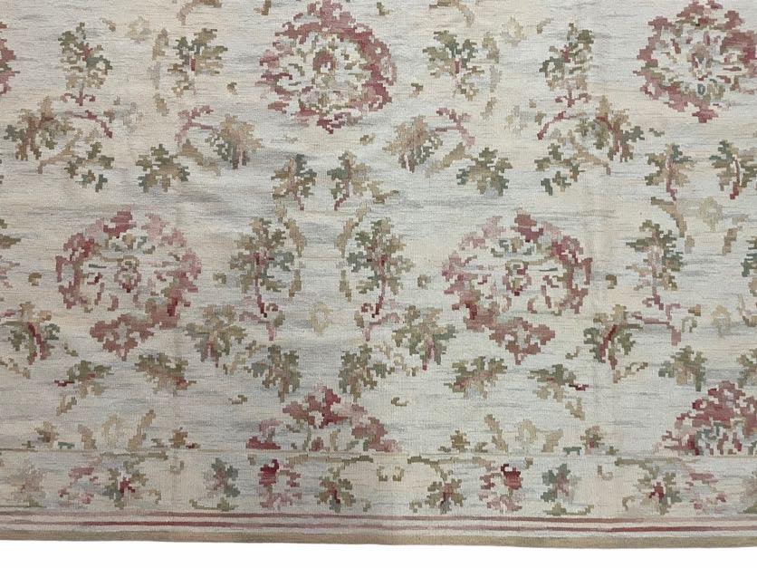 9x12 Flatweave Aubusson Needlepoint Rug, New, Beige, Tan, Green, Handmade, Hand-Knotted Area Rug, French European Carpet, Flowers - Jewel Rugs, view 9