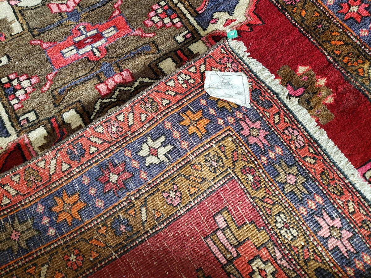 Antique Persian Karajeh Runner Rug 4.4 x 11 ft, Red Colorful Geometric Medallion Runner - Jewel Rugs, view 11
