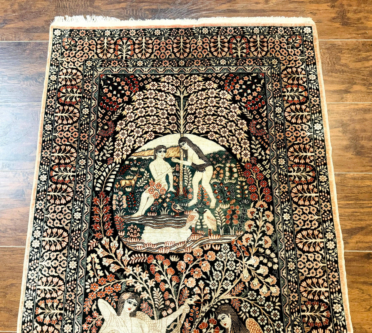Stunning Sino Persian Pictorial Rug 2.7 x 4, Garden of Eden Adam & Eve Tree of Life Design, Extremely Fine 580 KPSI, Masterpiece - Jewel Rugs, view 4