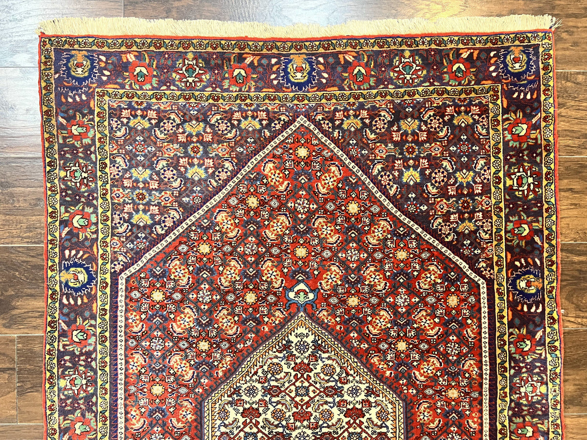 Persian Bidjar Rug 4x6, Handmade Oriental Carpet, Fine Weave, Herati Mahi Pattern, Vintage, Red, 300 KPSI - Jewel Rugs, view 3
