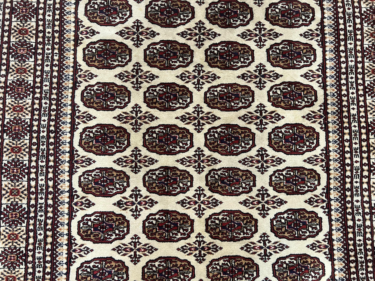 Pakistani Turkoman Rug 6x9, Cream and Red Hand Knotted Wool Oriental Carpet, Yamud Rug, Tribal Rug 6 x 9, Bohemian Area Rug, Bokhara Rug - Jewel Rugs, view 5