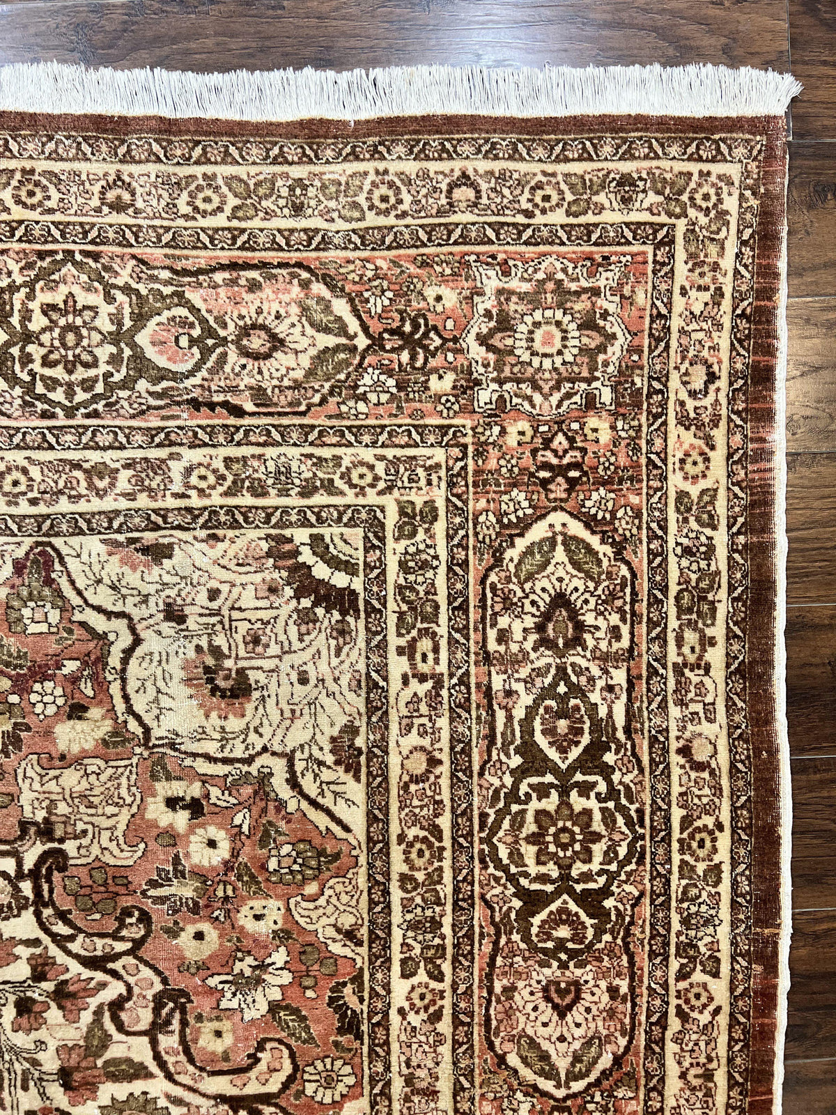 Antique Persian Tabriz Rug 10x12, Wool Hand Knotted Oriental Carpet, Beige Light Red, Floral Medallion - Jewel Rugs, view 7