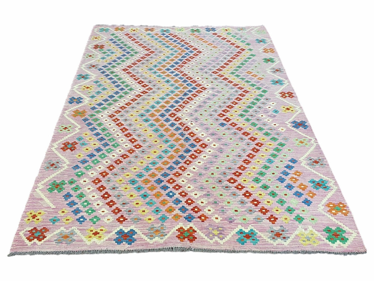 Pink Kilim Rug 6x8 Colorful Turkish Kilim Rug 6 x 8 Flat Weave Kilim Playful Kilim Multicolor Anatolian Chobi New Kilim - Jewel Rugs, view 2