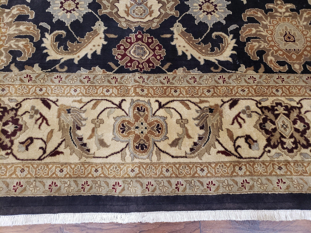 Indo Mahal Rug 8x12, Indian Sultanabad Handmade Area Rug, Vintage Hand-Knotted Wool Black Floral Traditional Oriental Dinning Room Rug - Jewel Rugs, view 6
