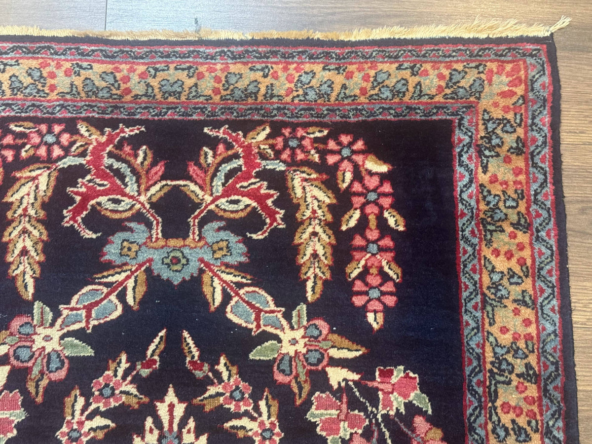 Antique Persian Kerman Rug 2.8 x 4, Navy Blue, Floral - Jewel Rugs, view 8