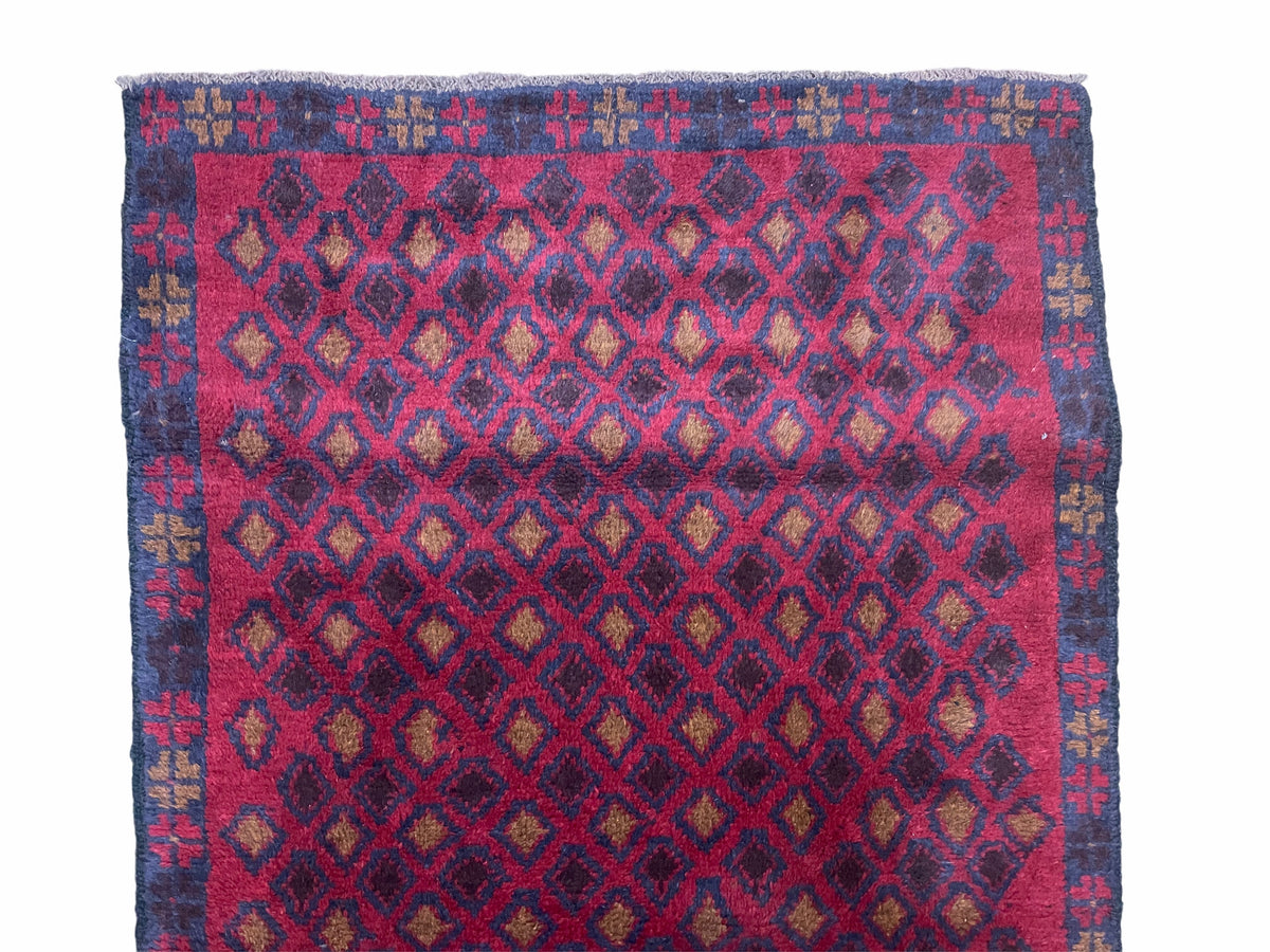 3x5 New Vintage Handmade Tribal Wool Rug Balouch Rug Afghan Rug Red Blue Diamond - Jewel Rugs, view 4
