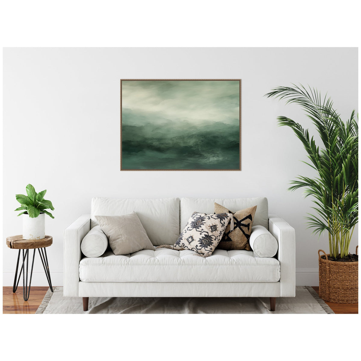 Tonal Abstract Comforting Sage Emerald Forest Green Landscape Horizontal by The Creative Bunch Studio Framed Canvas Wall Art Print