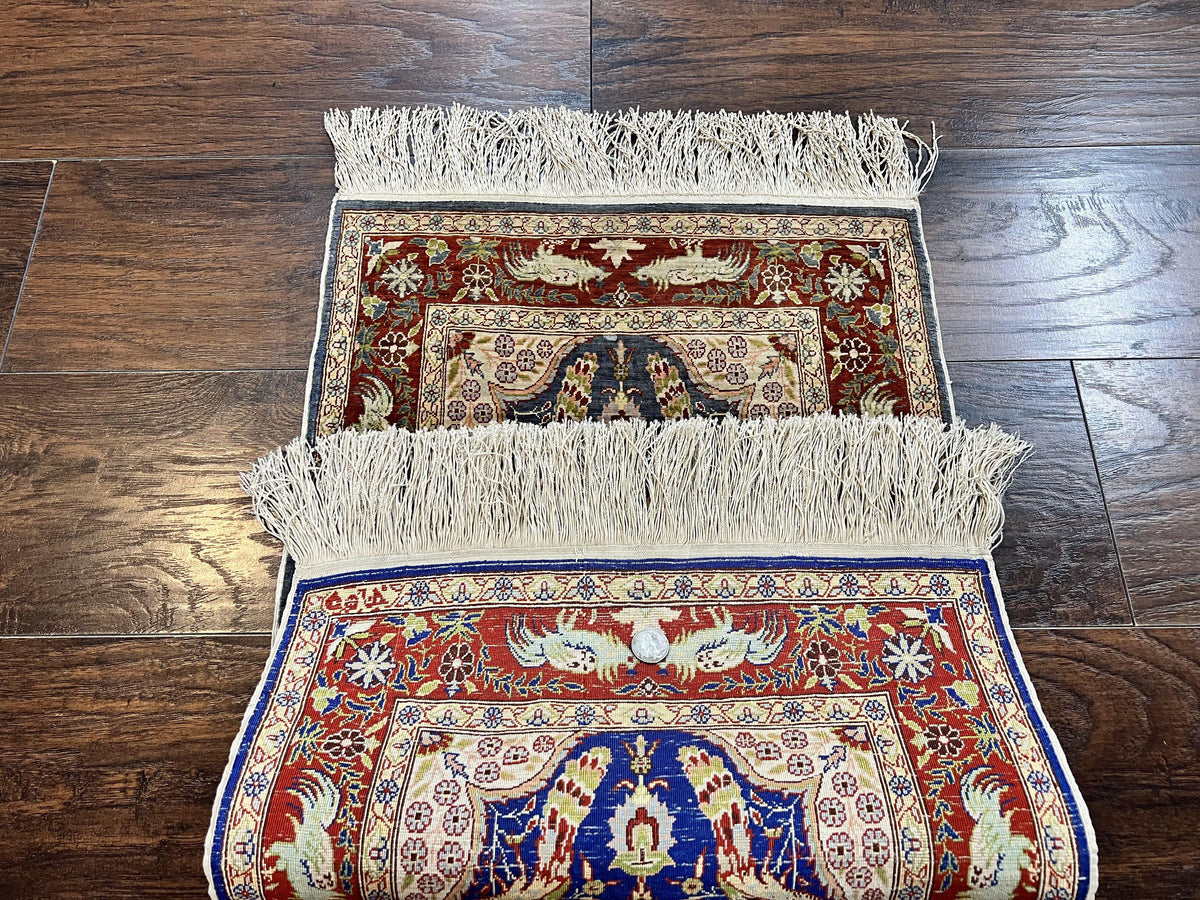 Silk Turkish Hereke Rug 2x3, Peacocks Birds, Signature from Master Weaver, Super Finely Hand Knotted 550 KPSI, Animal Pictorials - Jewel Rugs, view 12